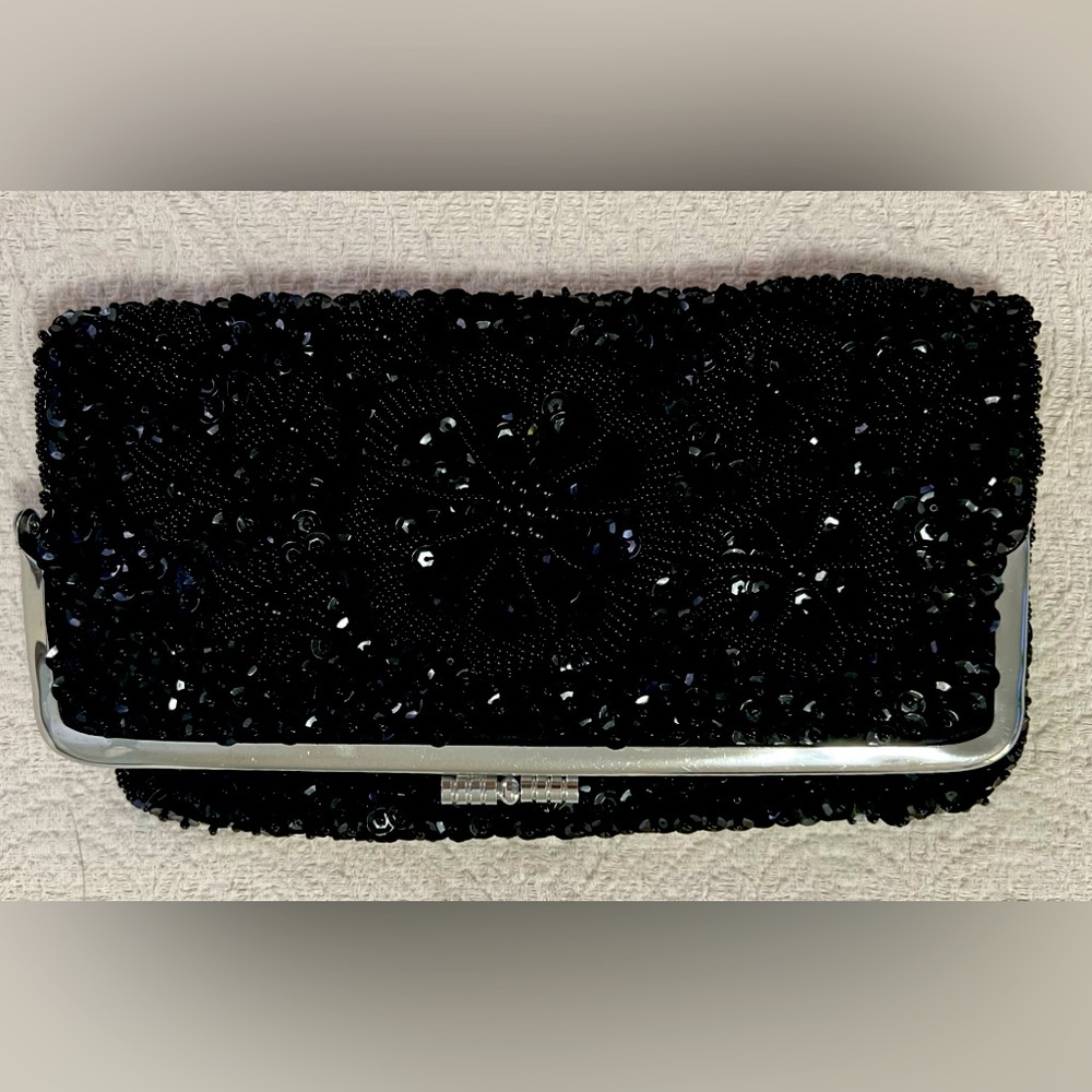 Vintage sequin, beads and satin clutch